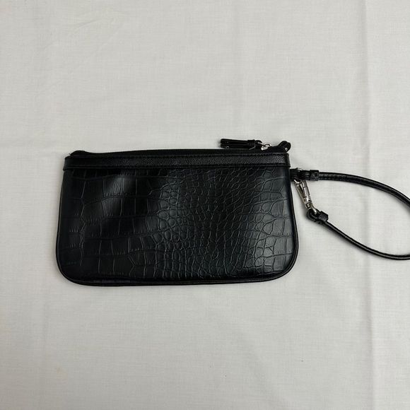 NINE WEST Faux Suede Leather Black Silver Studs Wallet Zip Wristlet Wallet - Picture 2 of 3